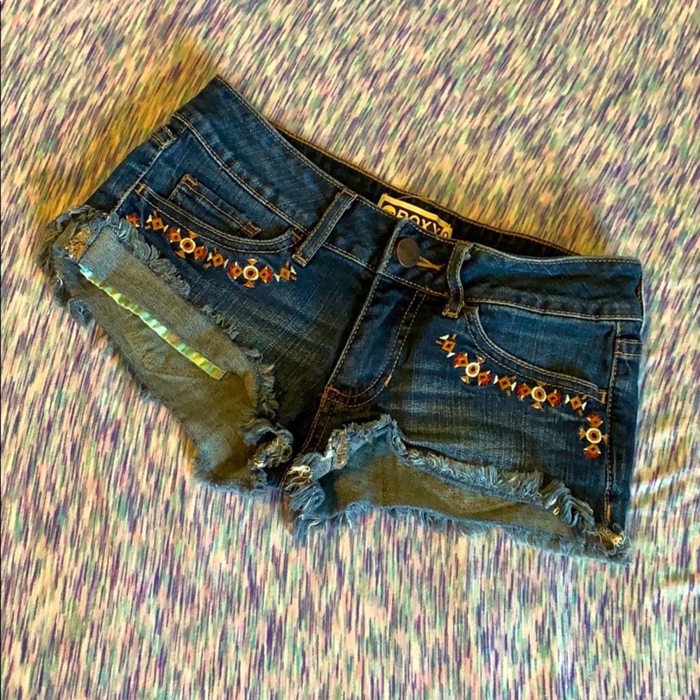 Roxy Frayed Super Short Shorts 00 Aztec Design